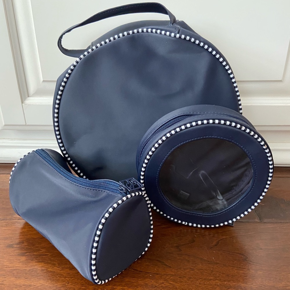 Estée Lauder 3-piece Travel Makeup & Toiletries Bag Set, Navy & White, NWOT
